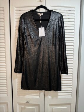 Wayf Skyline Black Sequin V-Neck Dress